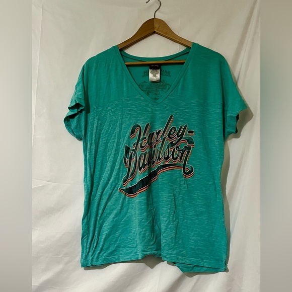 Harley-Davidson XL Women's Aqua V-Neck Tee. - Picture 3 of 5